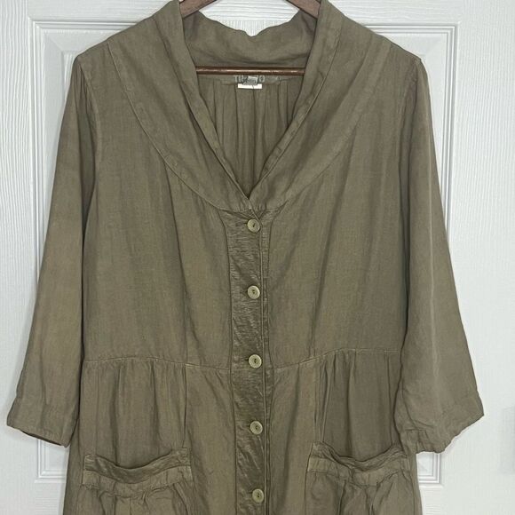 Transit Par-Such Green V-Neck Above Knee Button Front Long Sleeve Dress Size 4 - Picture 3 of 16